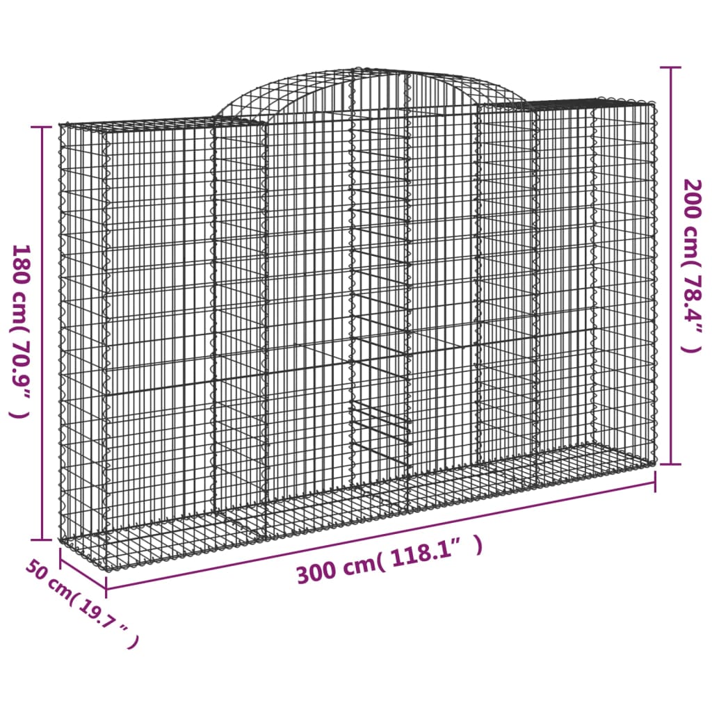 vidaXL Klenuté gabionové koše 17ks 300x50x180/200cm pozinkované železo