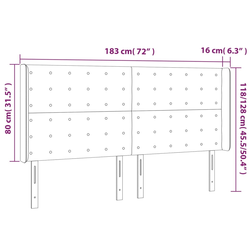 vidaXL Čelo postele s LED tmavě šedé 183 x 16 x 118/128 cm textil