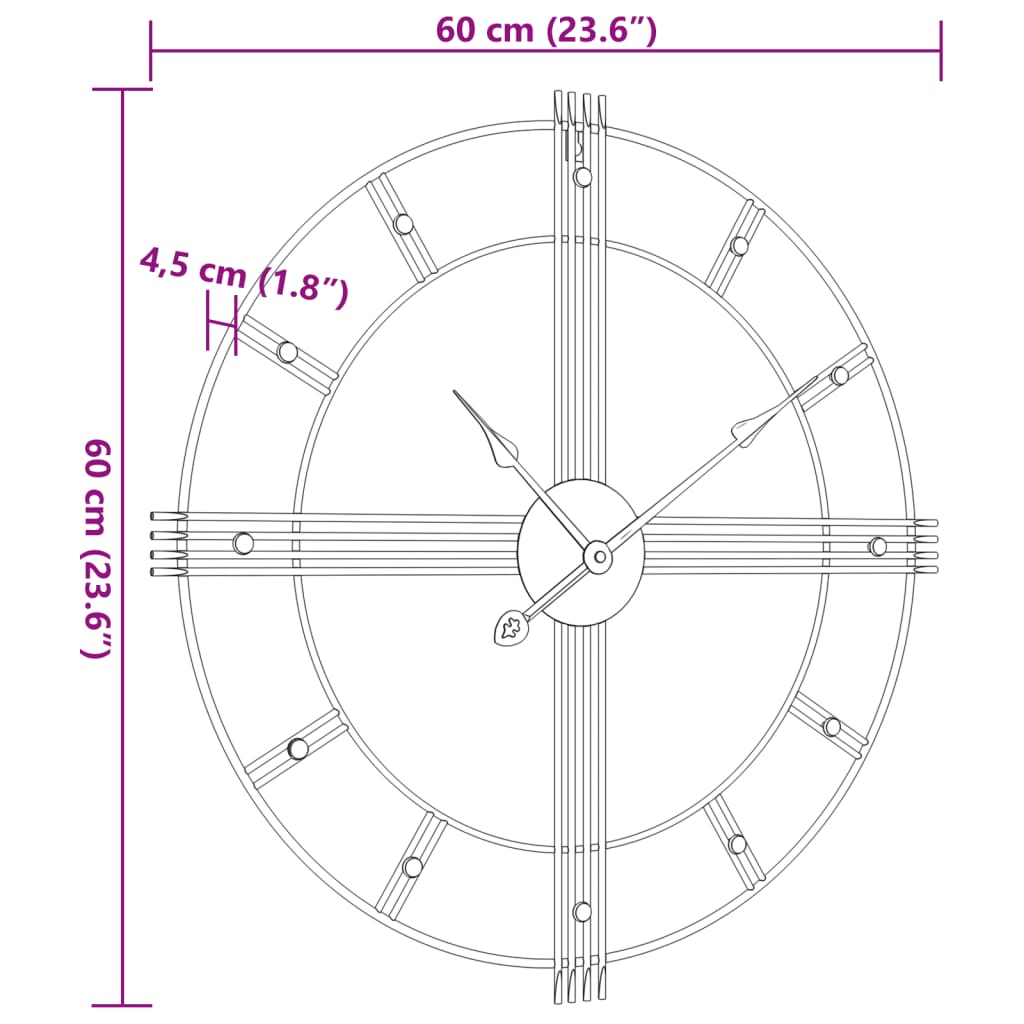 vidaXL Nástěnné hodiny černé Ø 60 cm železo