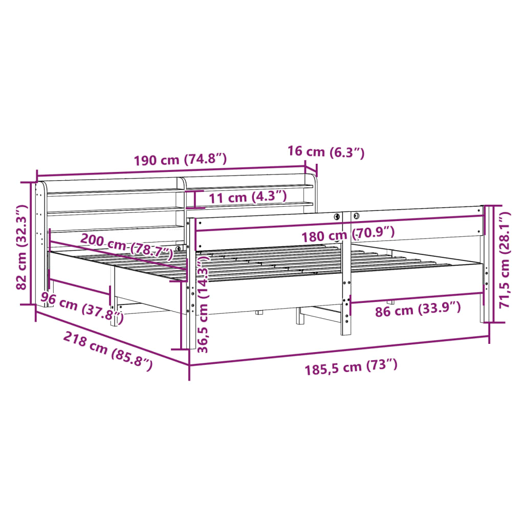 vidaXL Postel bez matrace bílá 180 x 200 cm masivní borovice