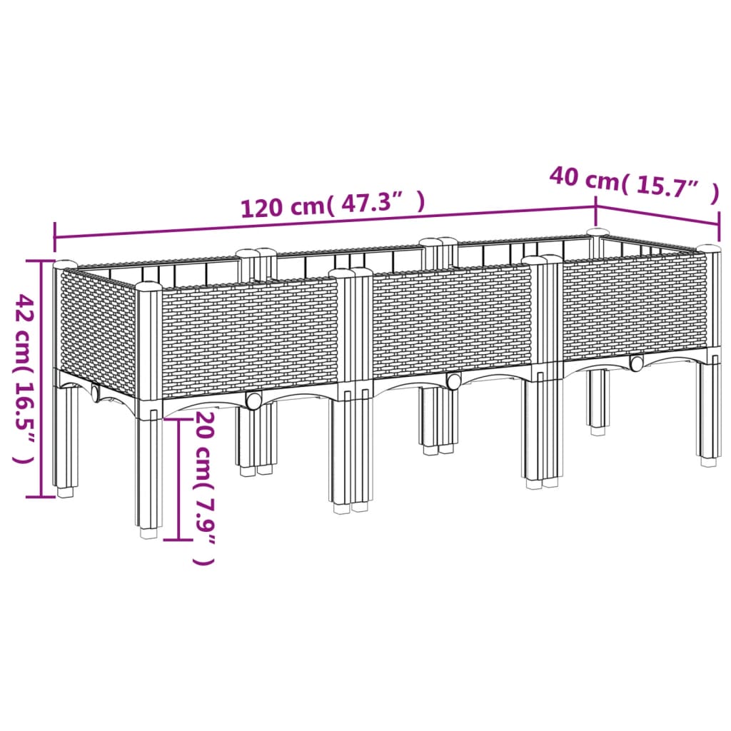 vidaXL Zahradní truhlík s nohami hnědý 120 x 40 x 42 cm PP