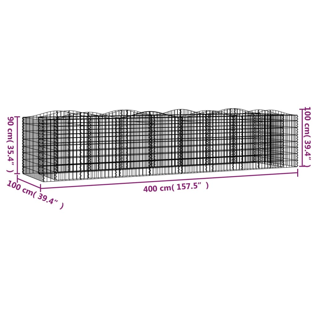 vidaXL Klenutý gabion vyvýšený záhon 400x100x100 cm pozinkované železo