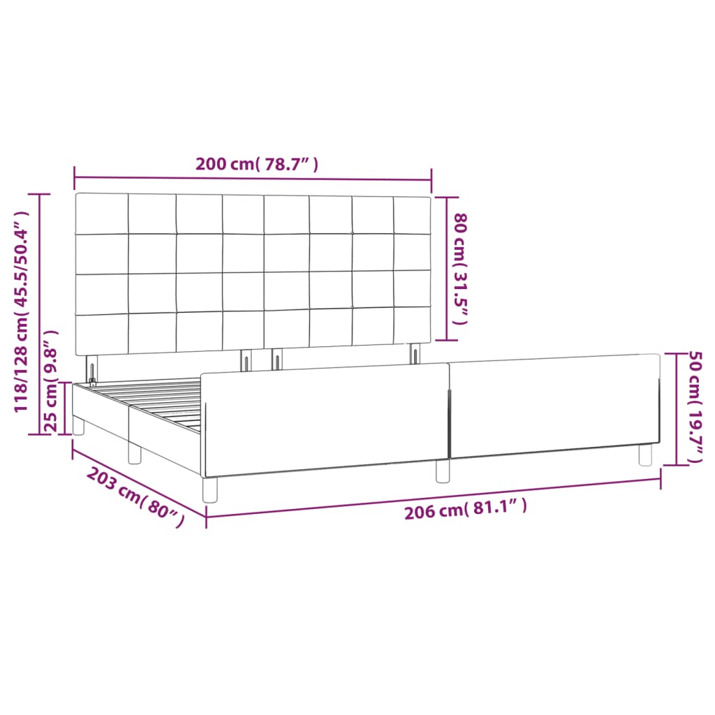 vidaXL Rám postele s čelem světle šedý 200x200 cm samet