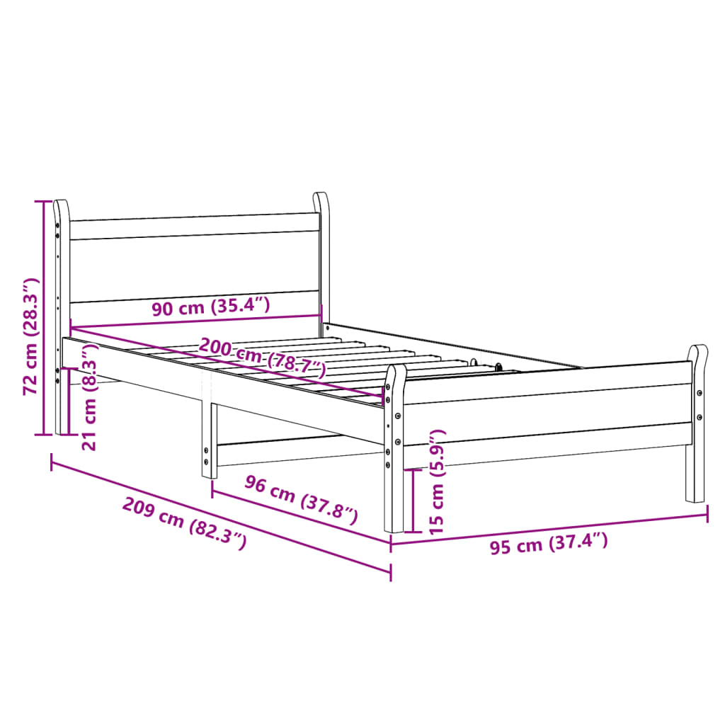 vidaXL Postel bez matrace bílá 90 x 200 cm masivní borovice