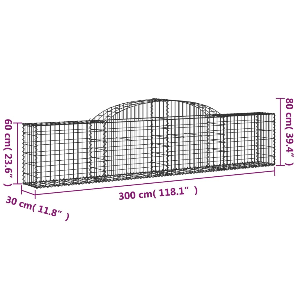 vidaXL Klenuté gabionové koše 5 ks 300x30x60/80 cm pozinkované železo