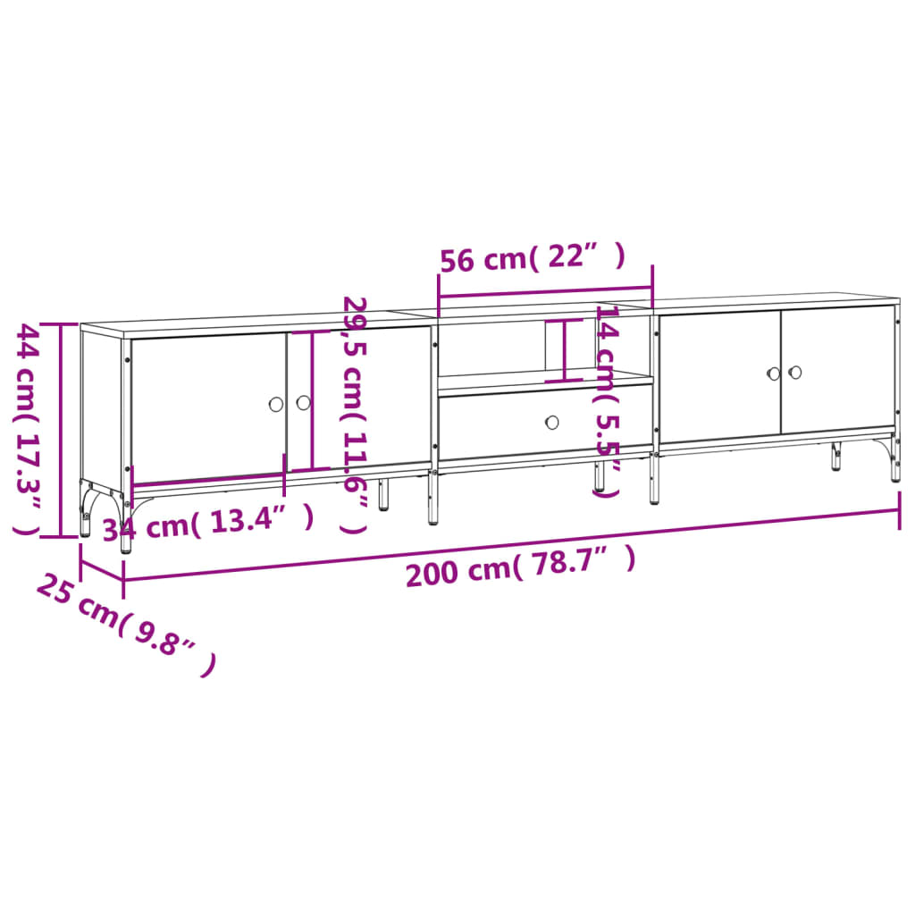 vidaXL TV skříňka se zásuvkou kouřový dub 200x25x44cm kompozitní dřevo