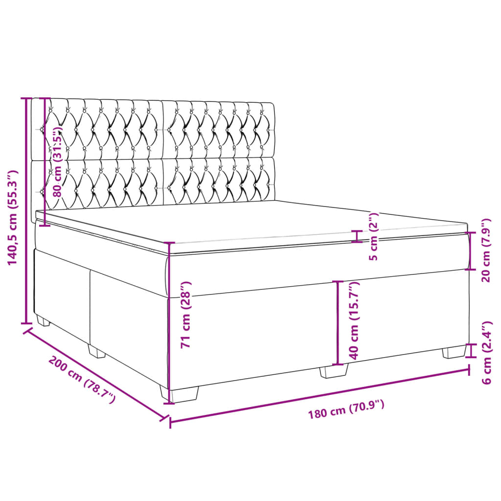 vidaXL Box spring postel s matrací světle šedá 180x200 cm samet