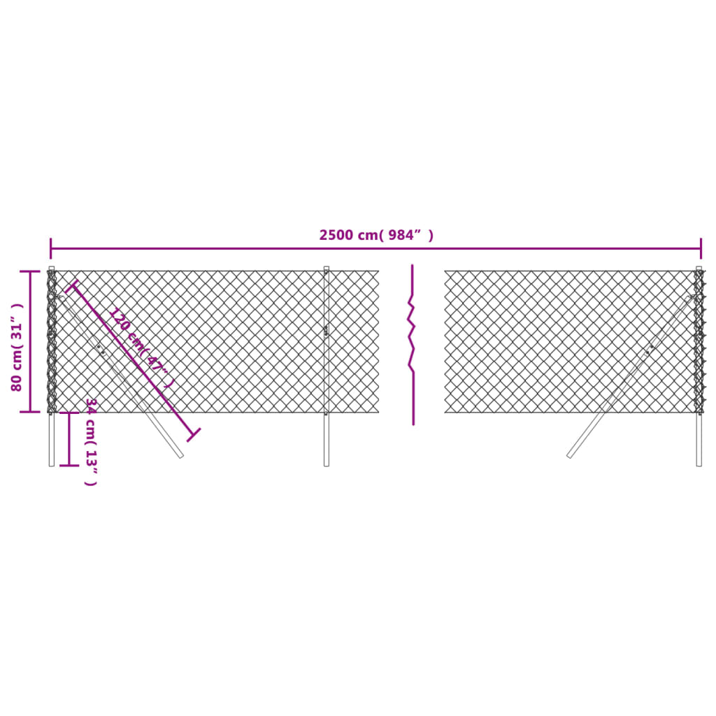 vidaXL Drátěné pletivo stříbrné 0,8 x 25 m