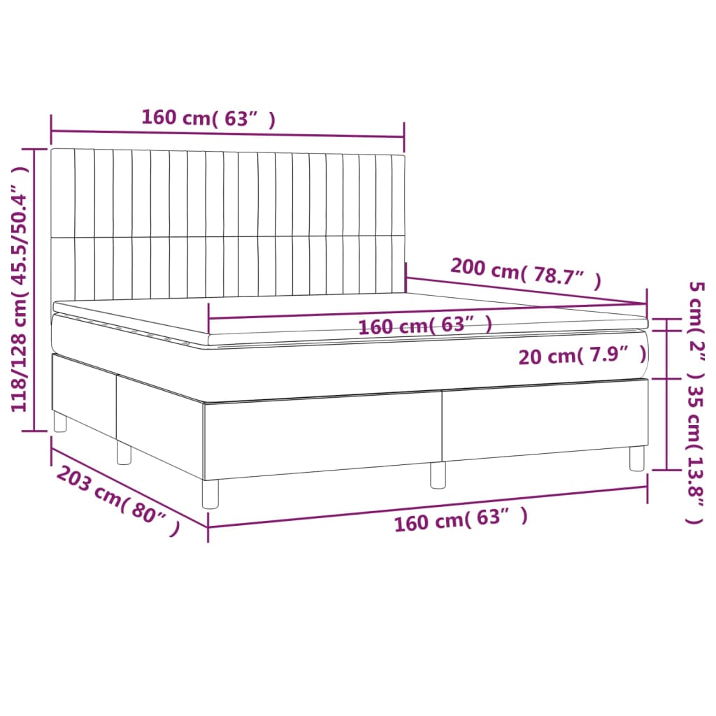 vidaXL Box spring postel s matrací a LED tmavě modrá 160x200 cm samet