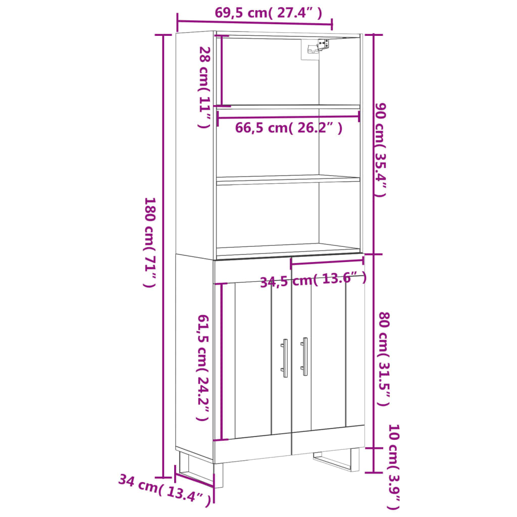 vidaXL Skříň highboard betonově šedá 69,5x34x180 cm kompozitní dřevo