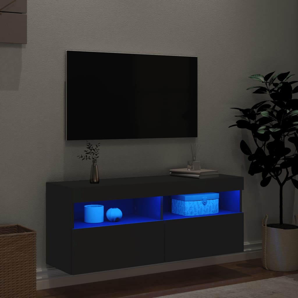 vidaXL Nástěnná TV skříňka s LED osvětlením černá 100 x 30 x 40 cm