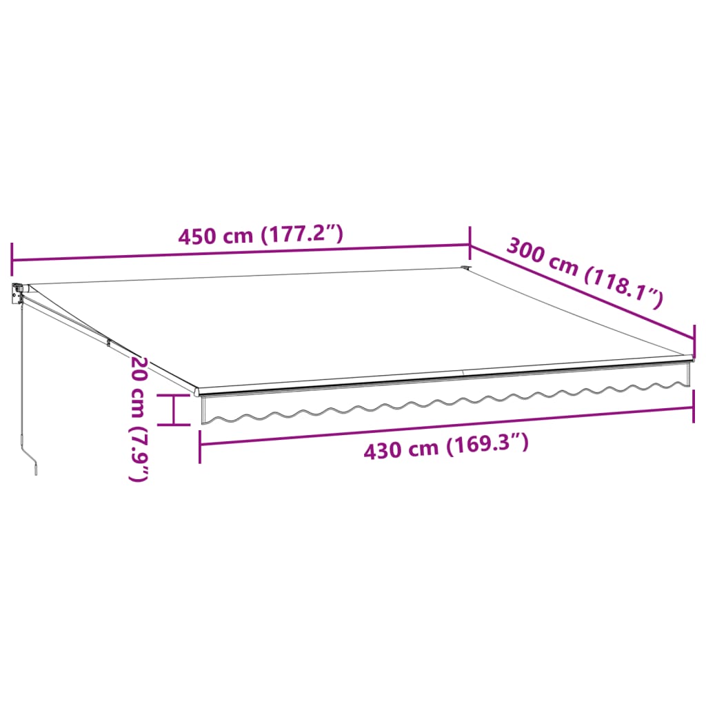 vidaXL Ručně zatahovací markýza hnědá 450 x 300 cm