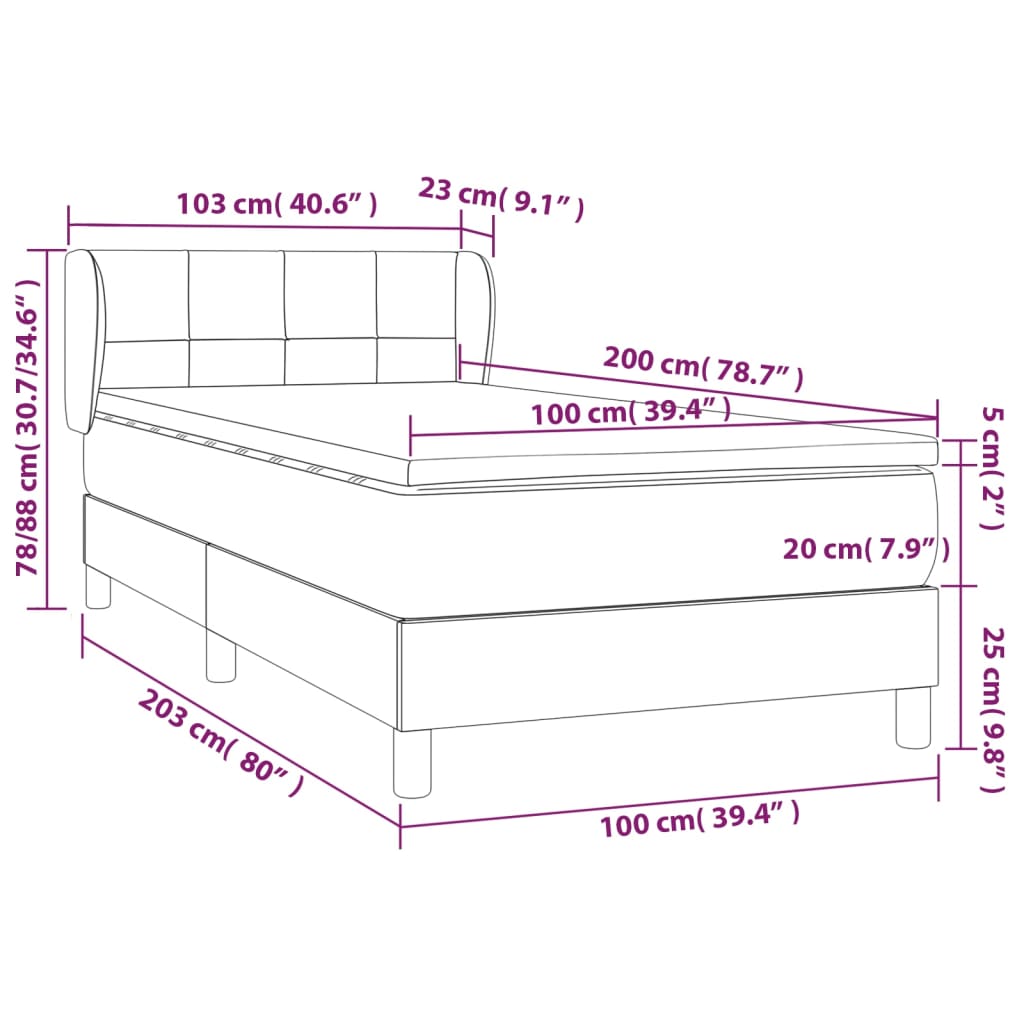 vidaXL Box spring postel s matrací světle šedá 100x200 cm samet