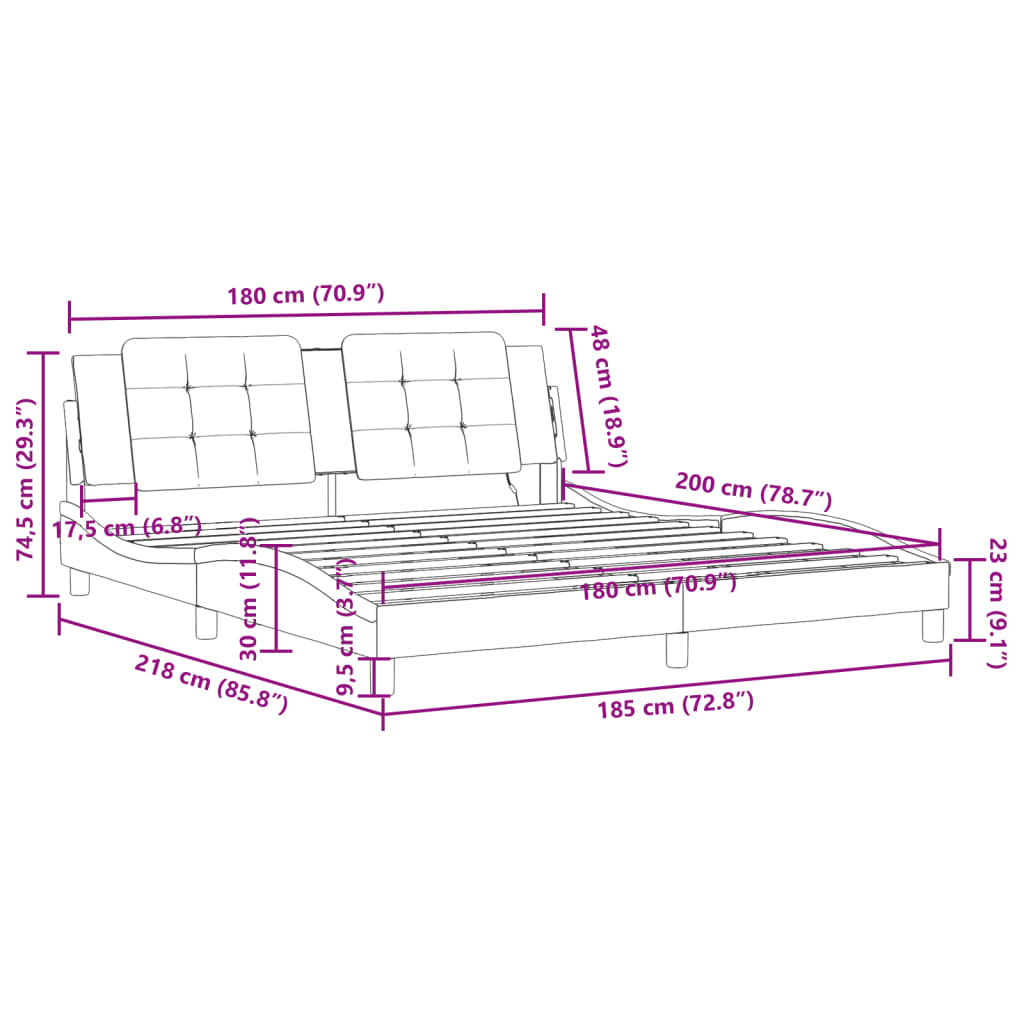 vidaXL Rám postele s LED osvětlením černý 180 x 200 cm umělá kůže