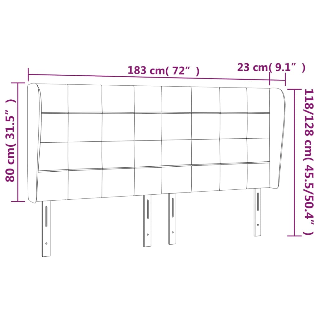 vidaXL Čelo postele typu ušák tmavě šedé 183x23x118/128 cm samet