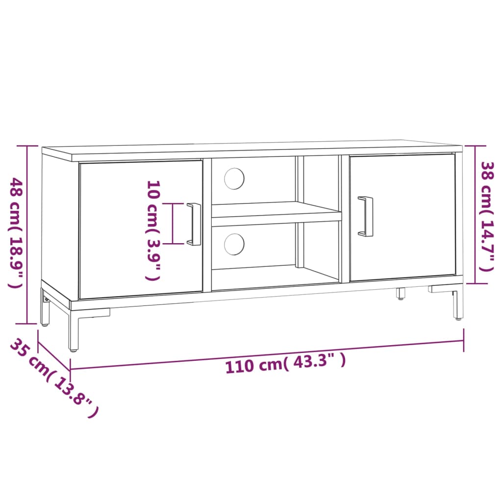 vidaXL TV stolek černý 110 x 35 x 48 cm masivní borové dřevo