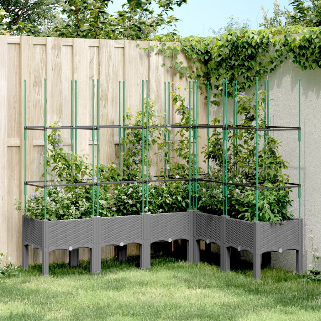 vidaXL Zahradní truhlík s treláží světle šedý 160 x 120 x 142,5 cm PP