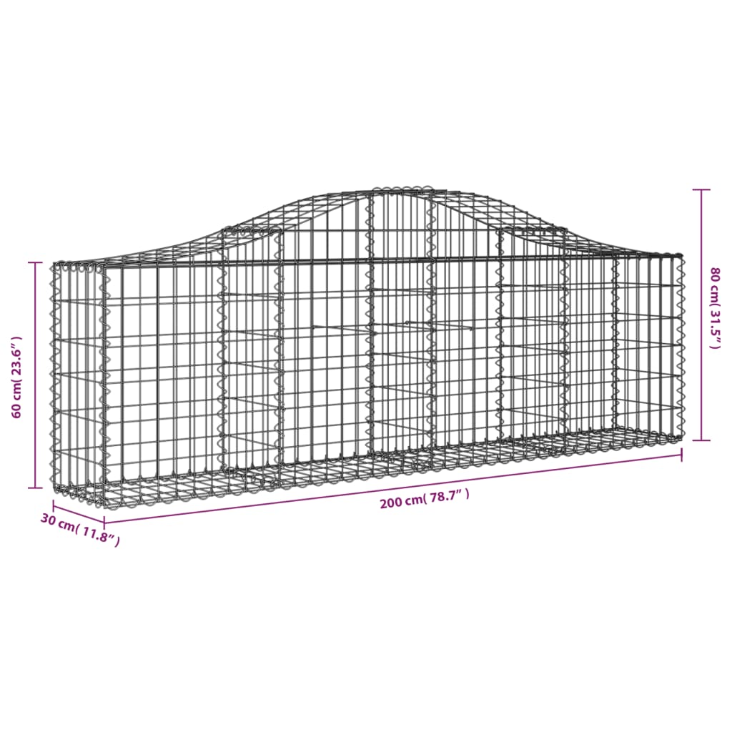 vidaXL Klenuté gabionové koše 2 ks 200x30x60/80 cm pozinkované železo