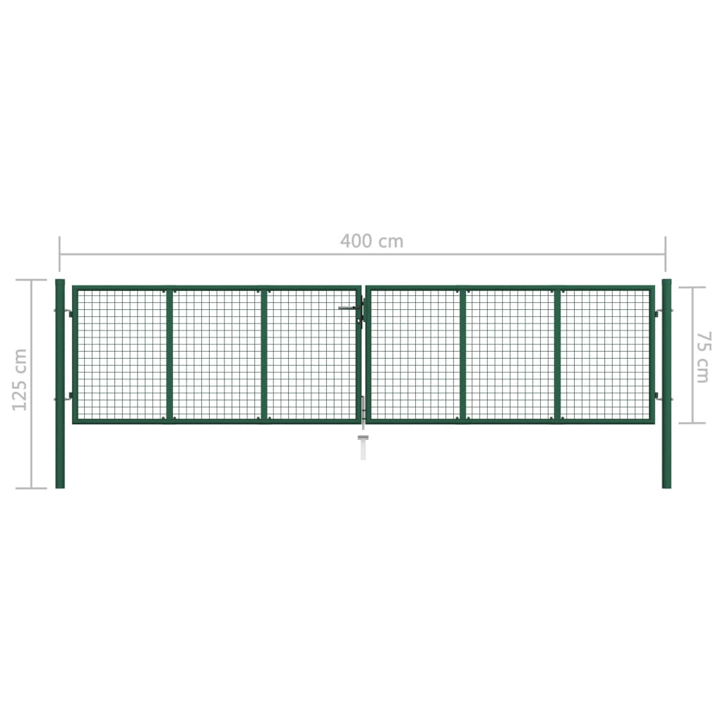 vidaXL Pletivová zahradní brána ocel 390 x 75 cm zelená