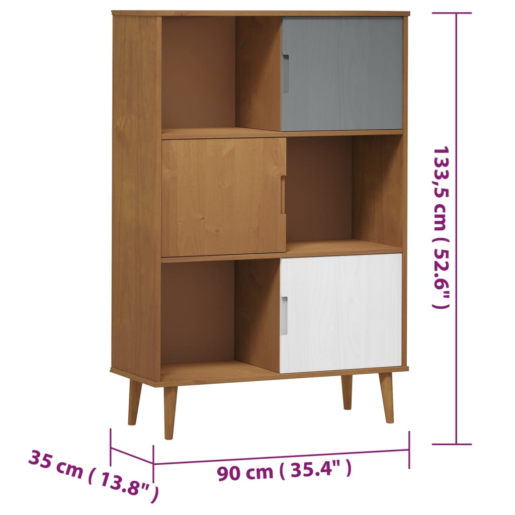 vidaXL Knihovna MOLDE hnědá 90 x 35 x 133,5 cm masivní borové dřevo