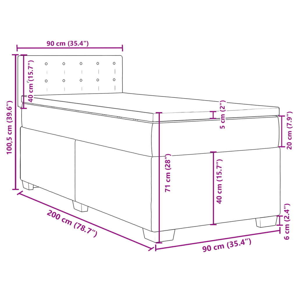 vidaXL Box spring postel s matrací šedá 90x200 cm umělá kůže