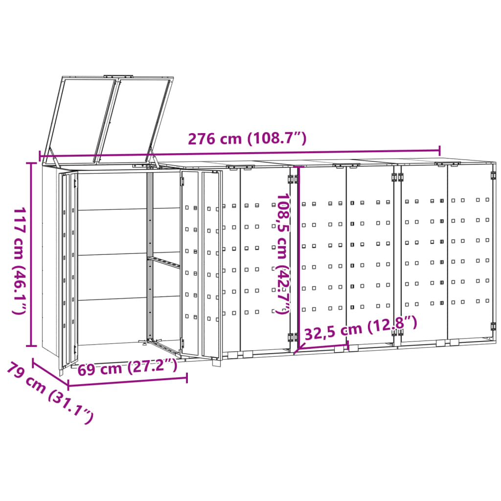 vidaXL Box na 4 popelnice antracitový 276 x 79 x 117 cm ocel