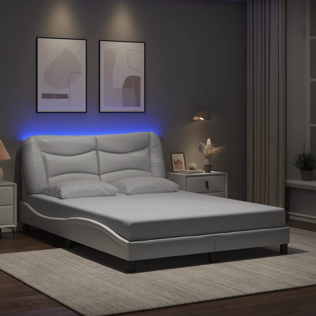vidaXL Rám postele s LED osvětlením bílý 140 x 190 cm umělá kůže
