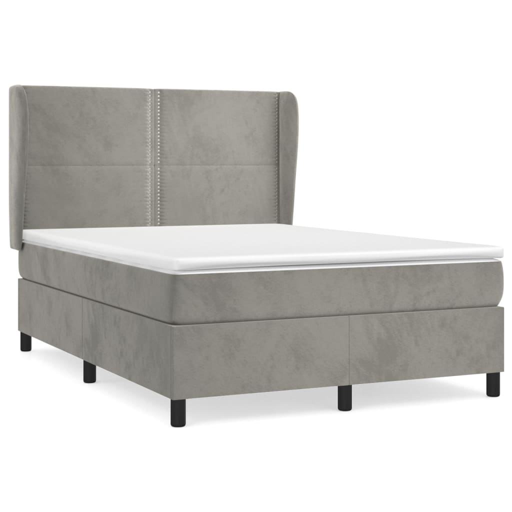 vidaXL Box spring postel s matrací světle šedá 140x190 cm samet