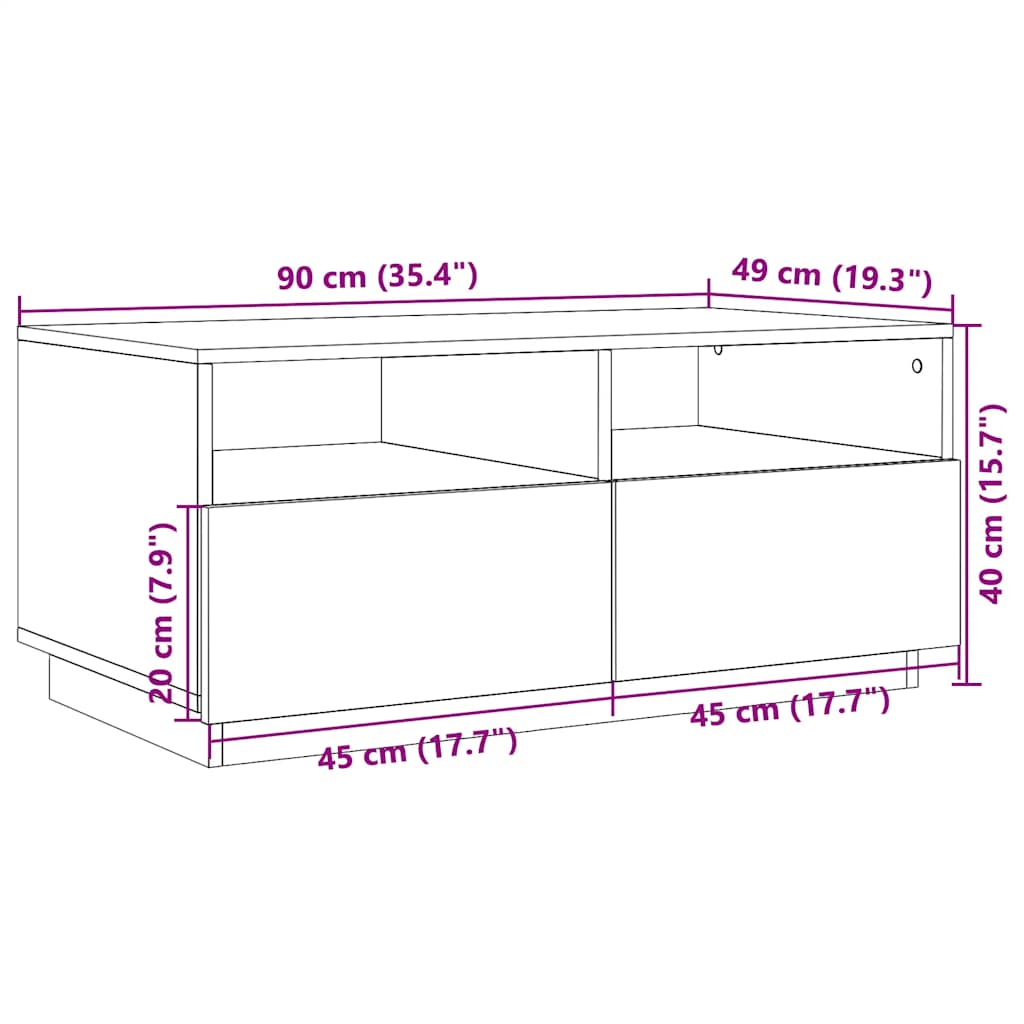 vidaXL Konferenční stolek s LED osvětlením hnědý dub 90 x 49 x 40 cm