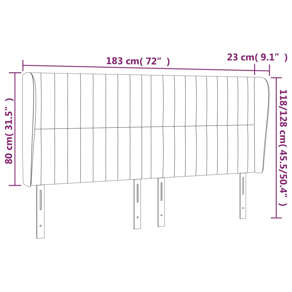 vidaXL Čelo postele typu ušák světle šedé 183x23x118/128 cm samet