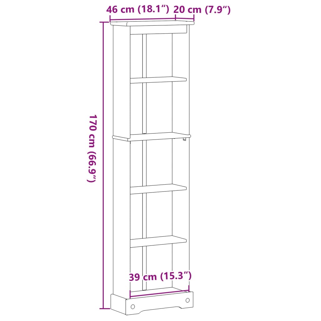 vidaXL Knihovna Corona 46 x 20 x 170 cm masivní borové dřevo