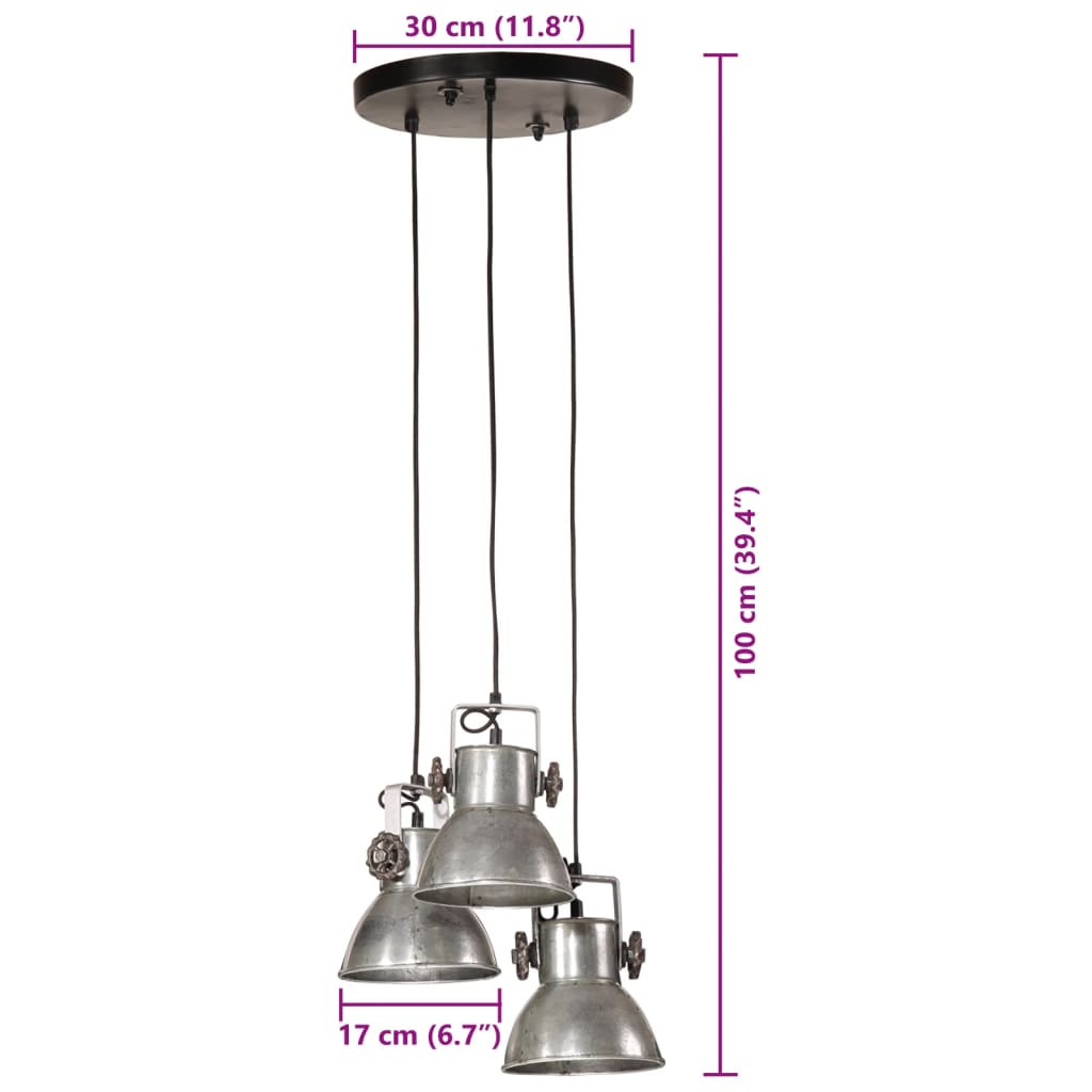 vidaXL Závěsné svítidlo 25 W vintage stříbrné 30 x 30 x 100 cm E27