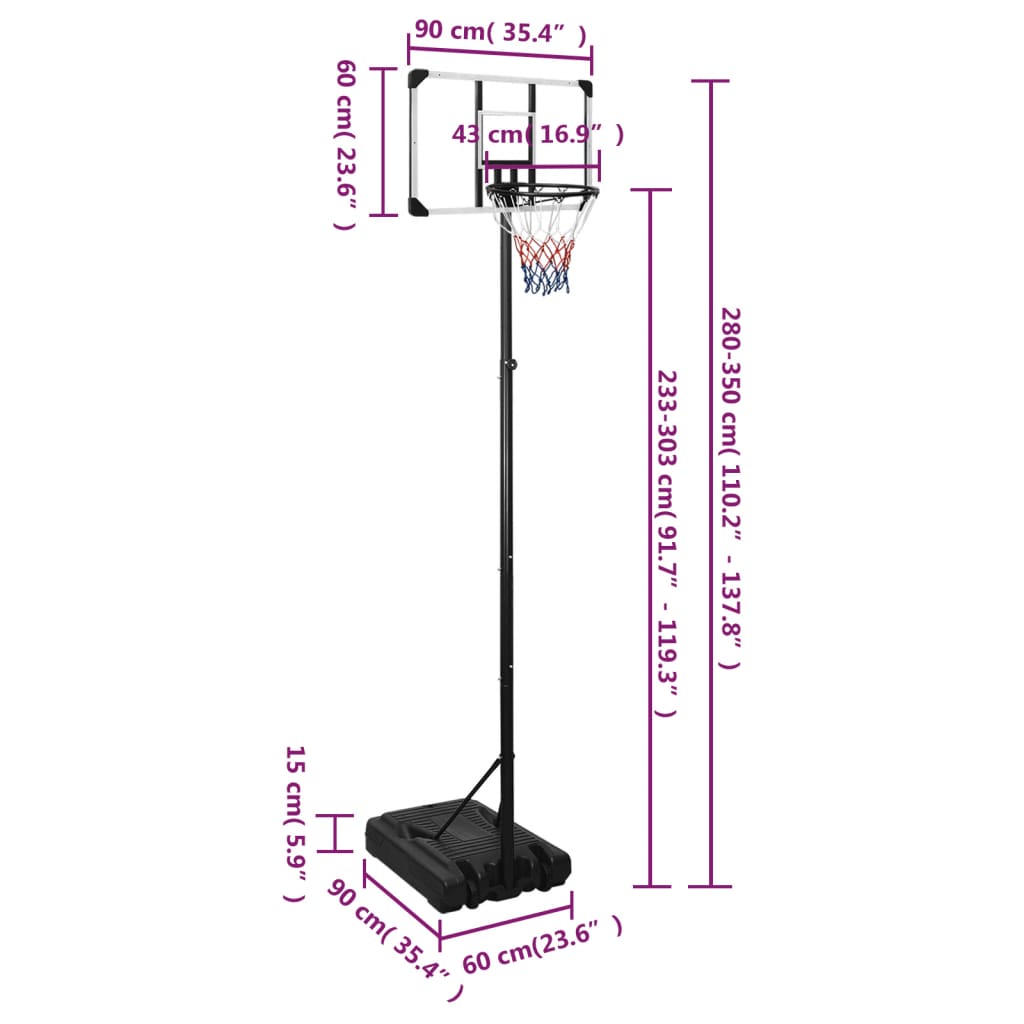 vidaXL Basketbalový koš s průhlednou deskou 280–350 cm polykarbonát