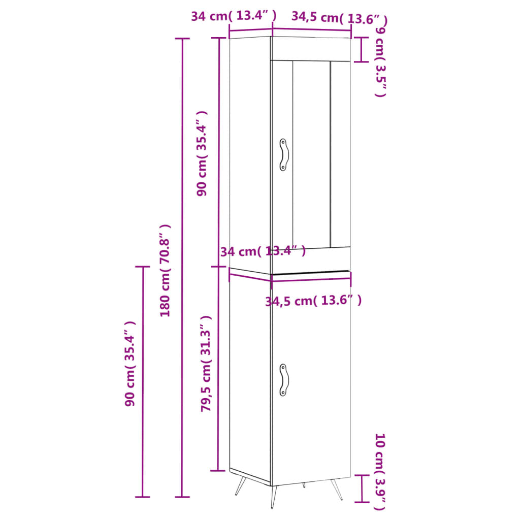 vidaXL Skříň highboard hnědý dub 34,5 x 34 x 180 cm kompozitní dřevo