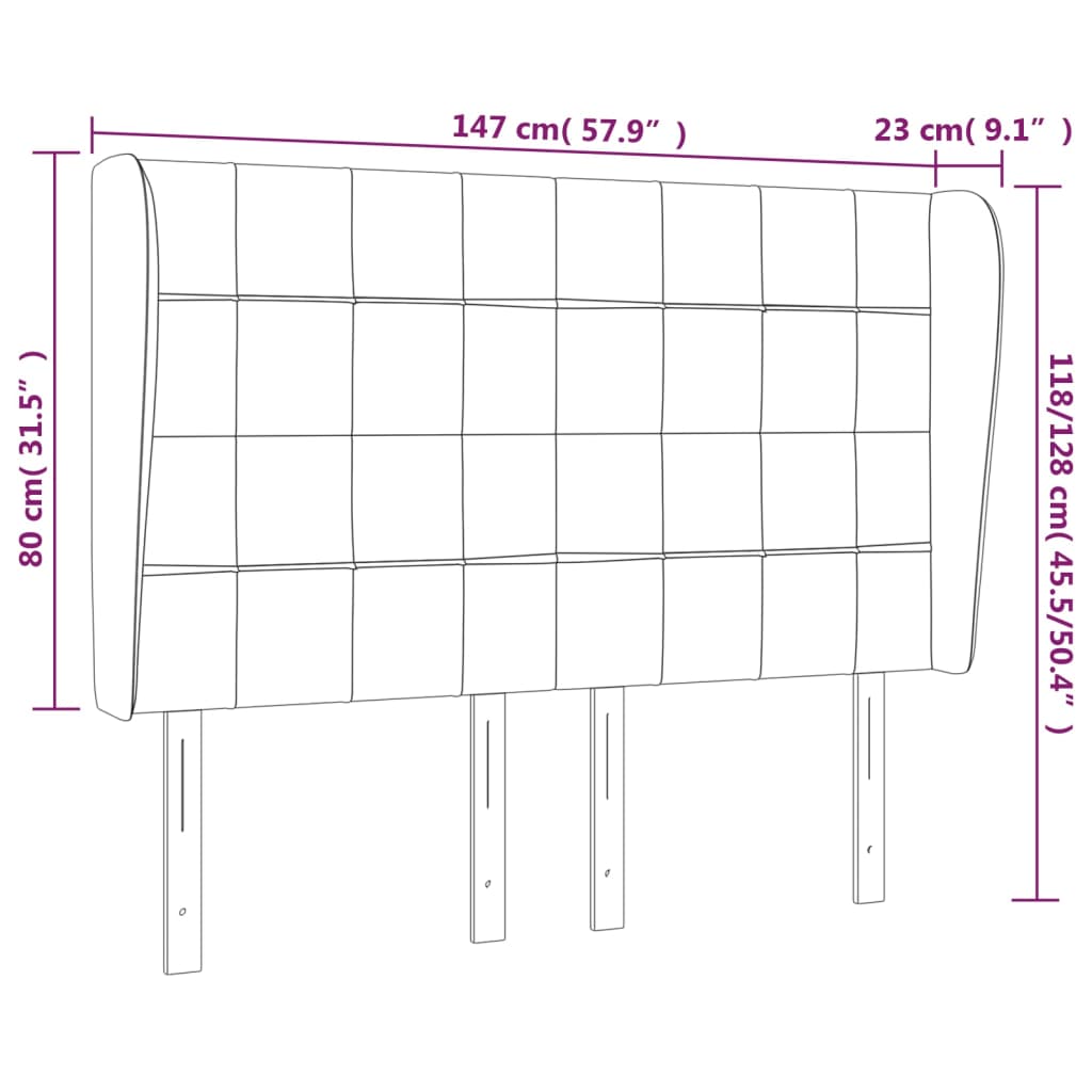 vidaXL Čelo postele typu ušák černé 147x23x118/128 cm samet