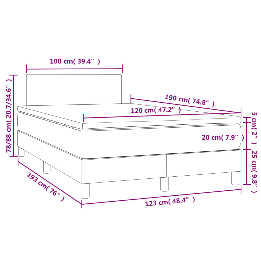 vidaXL Box spring postel s matrací a LED šedá 120 x 190 cm umělá kůže