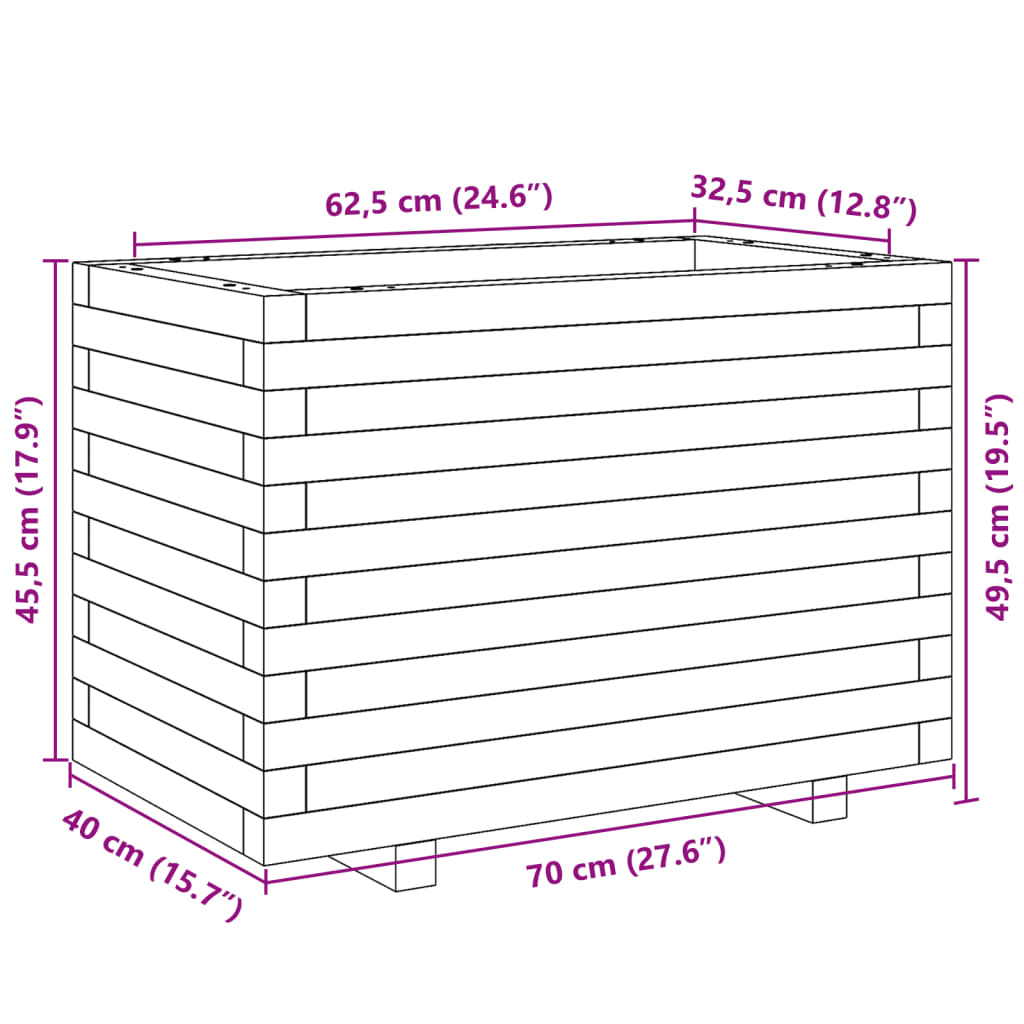 vidaXL Zahradní truhlík 70 x 40 x 49,5 cm masivní borové dřevo