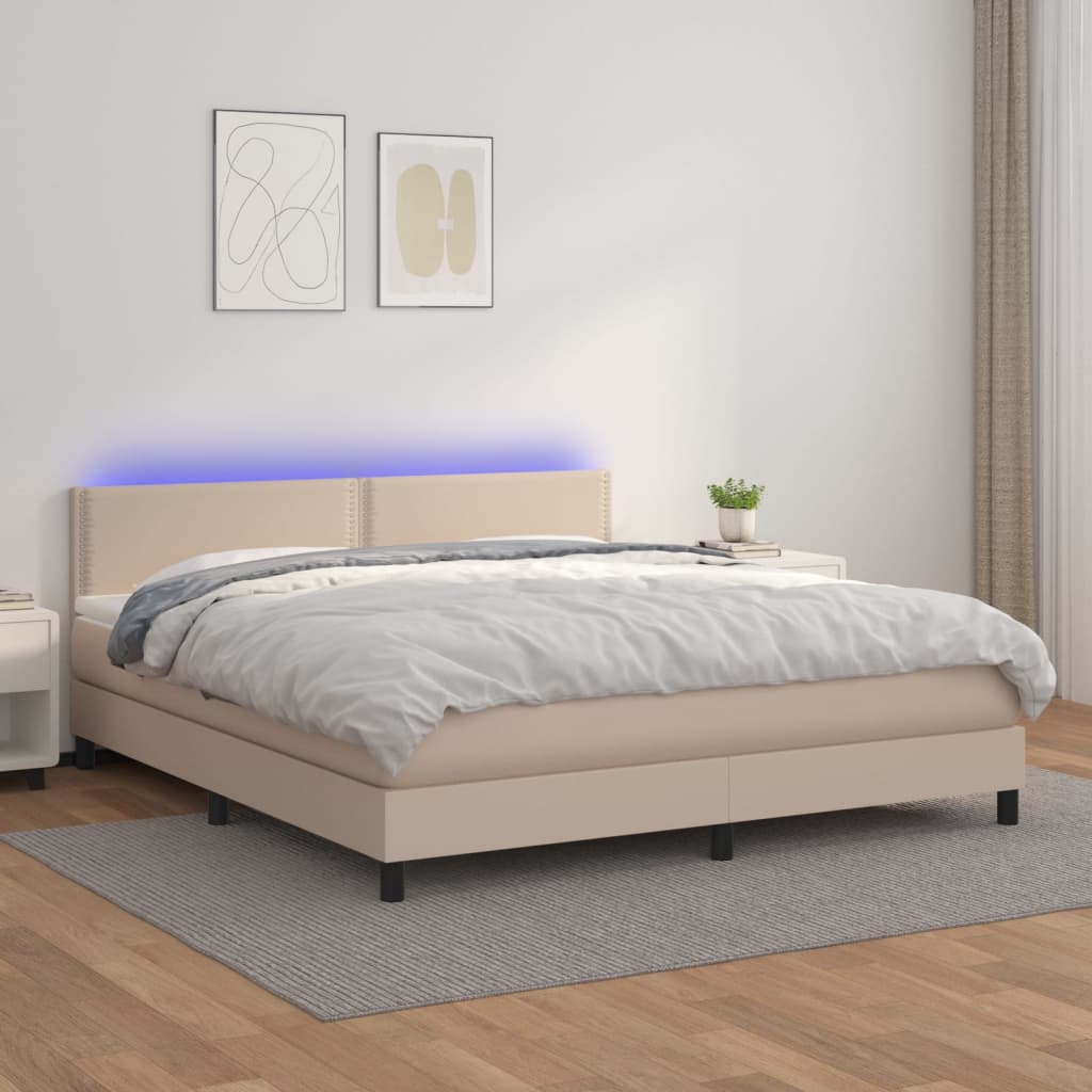 vidaXL Box spring postel matrace a LED cappuccino 180x200cm umělá kůže