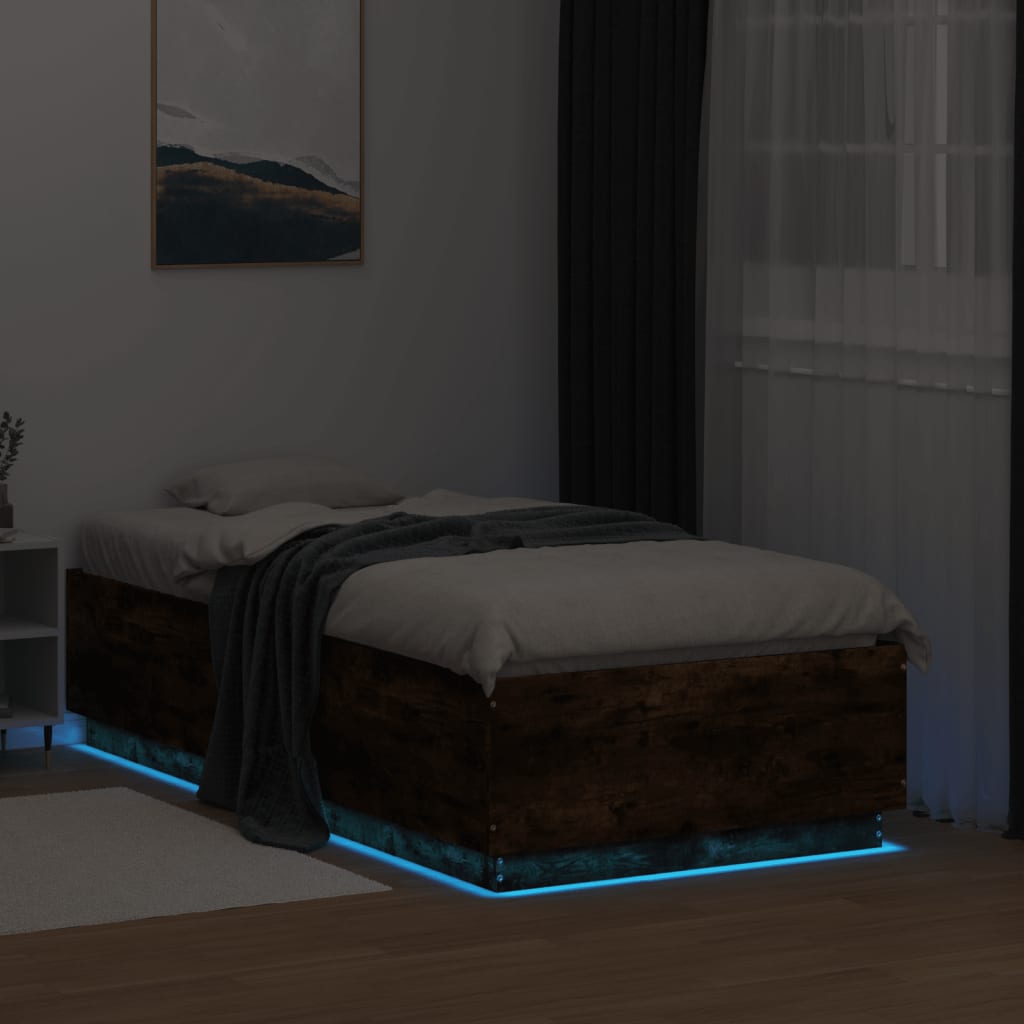 vidaXL Rám postele s LED osvětlením kouřový dub 75 x 190 cm kompozit
