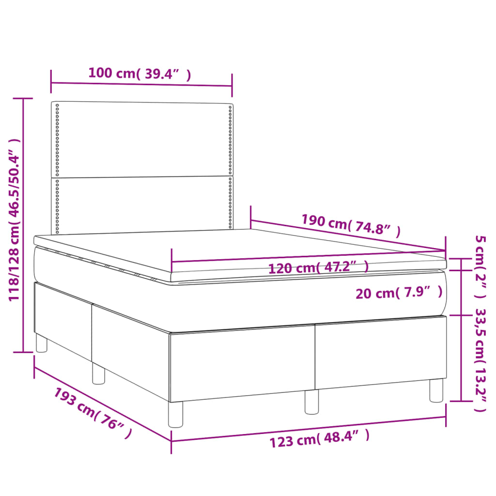 vidaXL Box spring postel s matrací krémová 120x190 cm textil