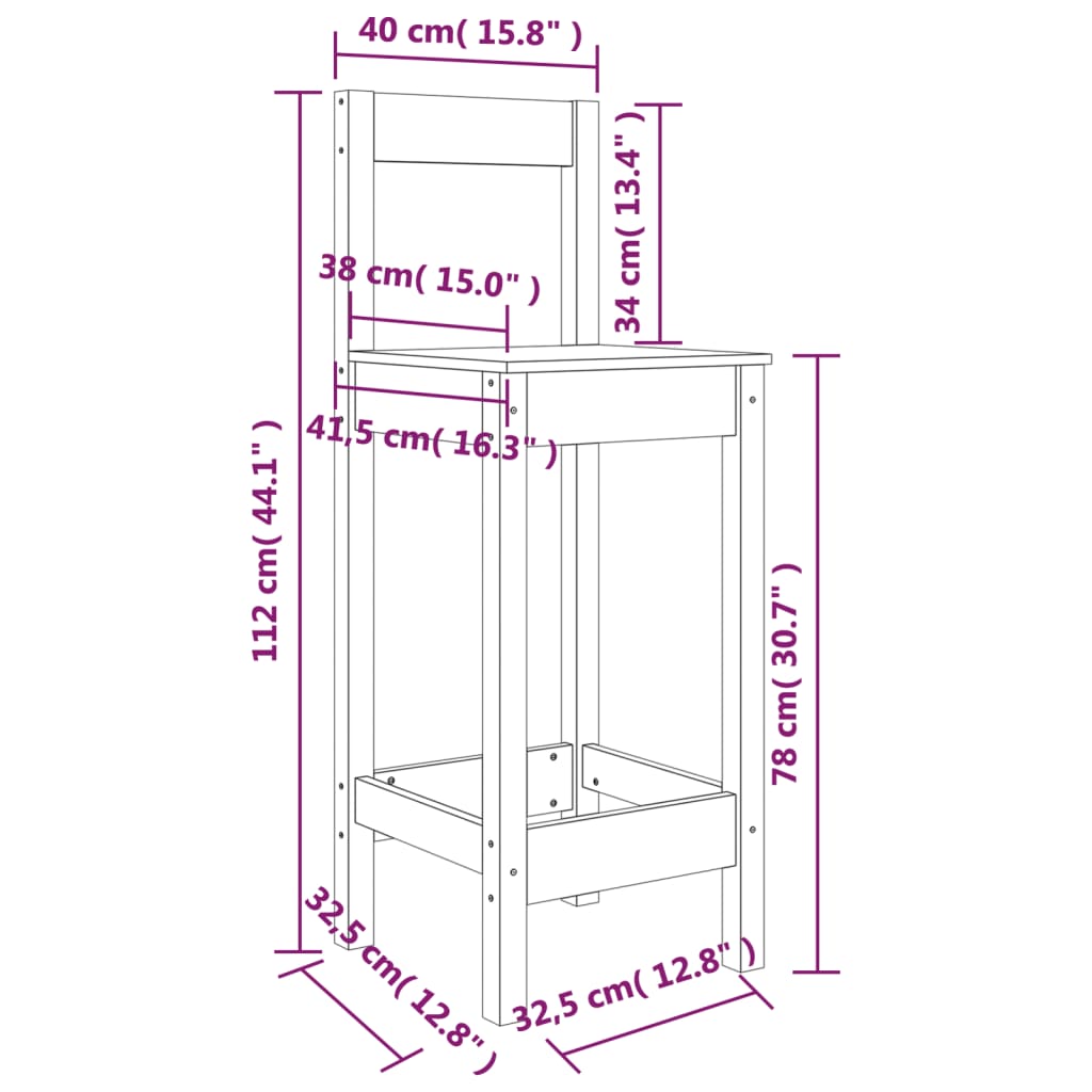 vidaXL Barové stoličky 2 ks 40 x 41,5 x 112 cm masivní borové dřevo