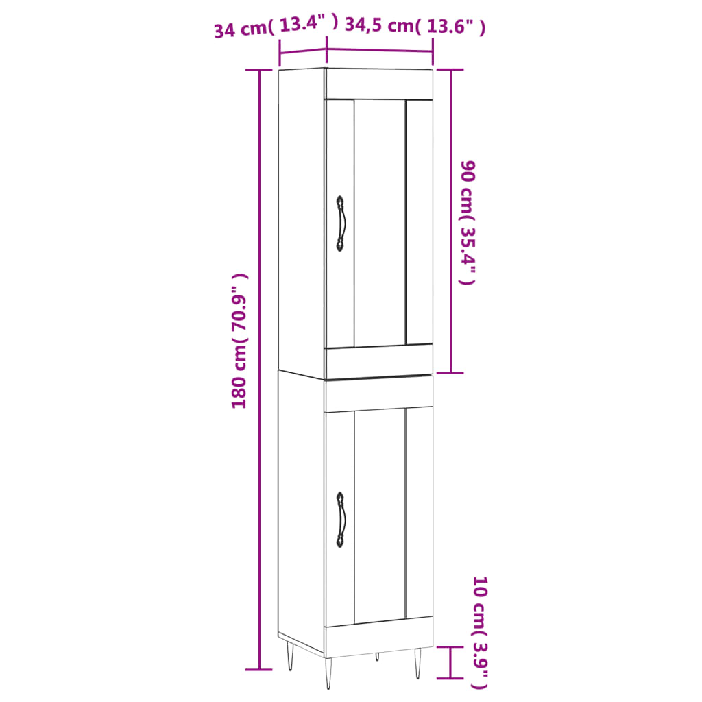 vidaXL Skříň highboard šedá sonoma 34,5 x 34 x 180 cm kompozitní dřevo