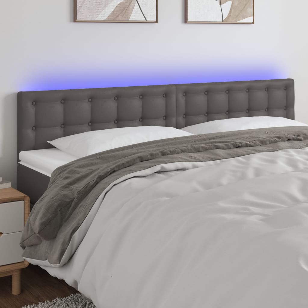 vidaXL Čelo postele s LED šedé 180x5x78/88 cm umělá kůže
