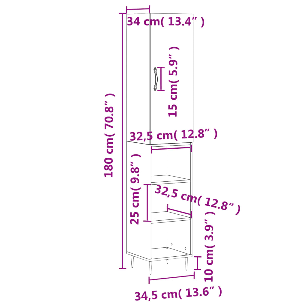 vidaXL Skříň highboard betonově šedá 34,5x34x180 cm kompozitní dřevo