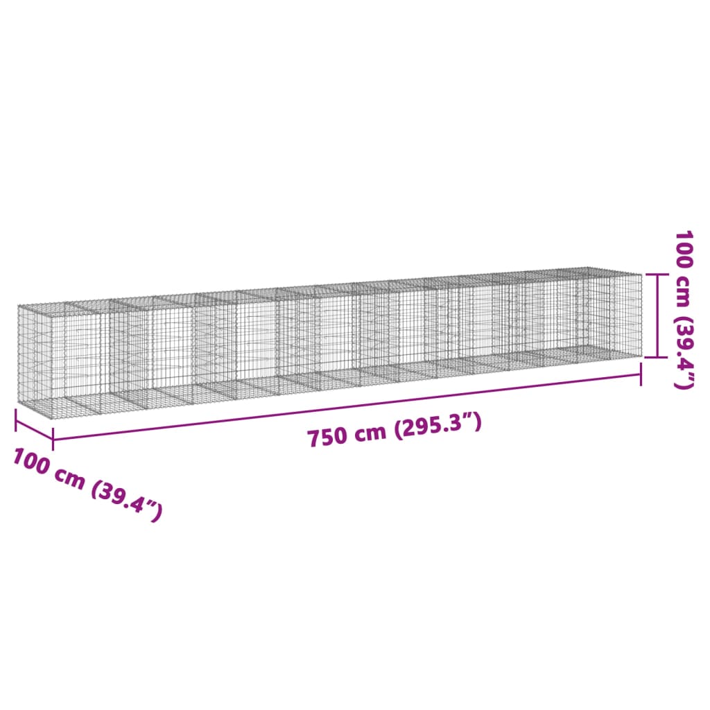 vidaXL Gabionový koš s víkem 750 x 100 x 100 cm pozinkované železo