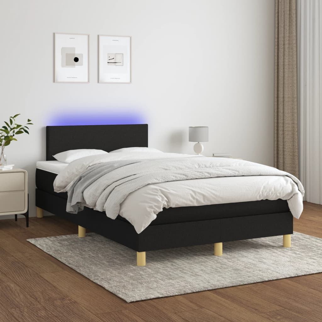 vidaXL Box spring postel s matrací a LED černá 120x190 cm textil