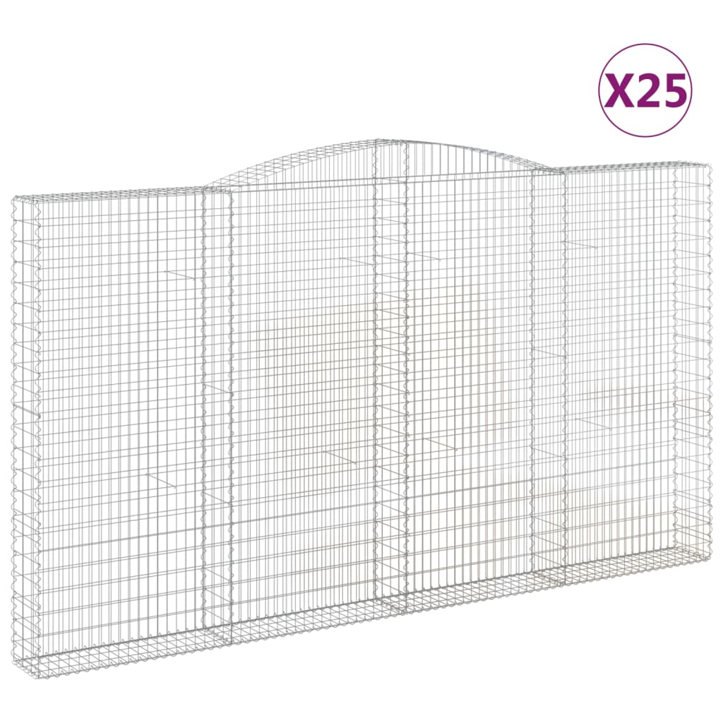 vidaXL Klenuté gabionové koše 25ks 400x30x220/240cm pozinkované železo