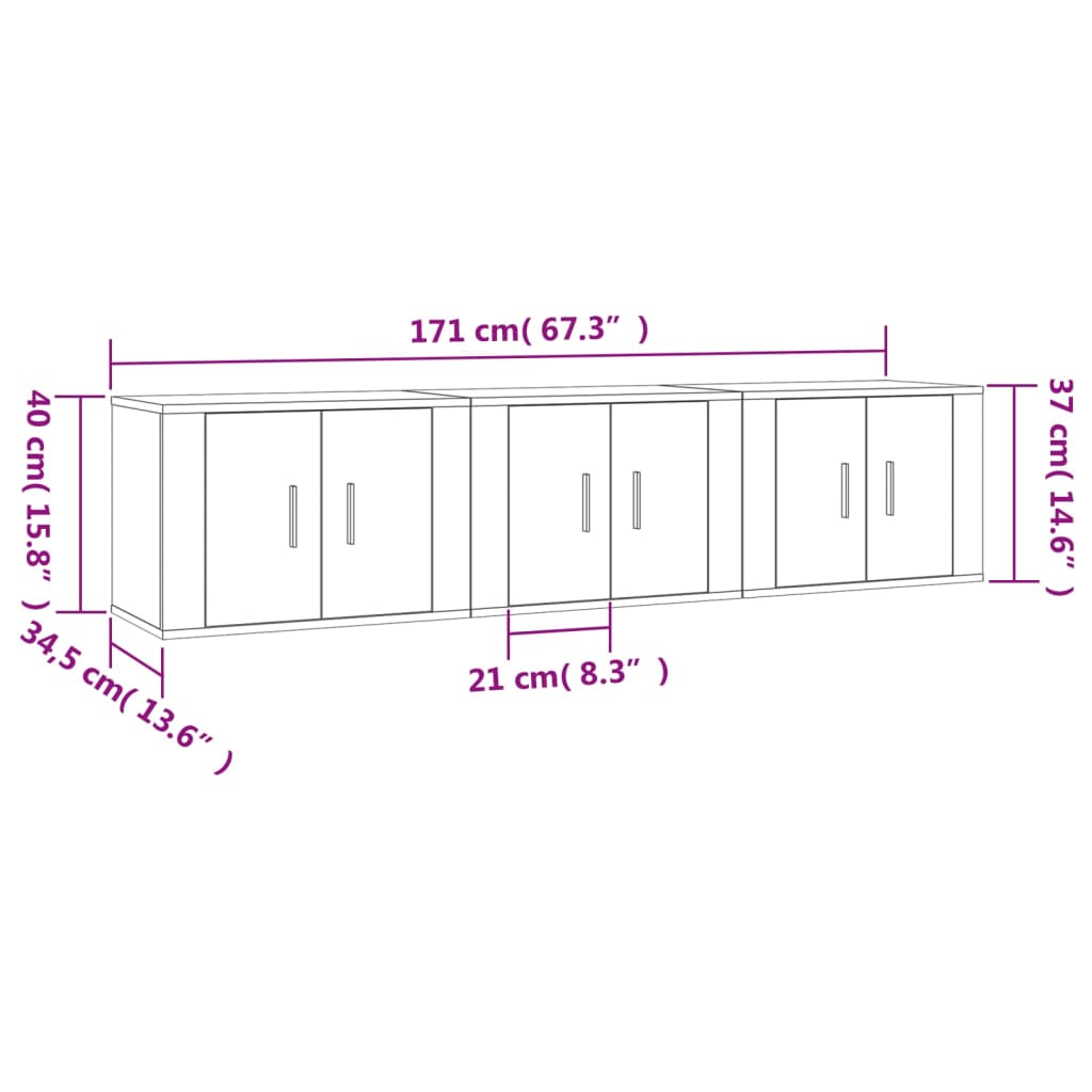 vidaXL Nástěnné TV skříňky 3 ks bílé s vysokým leskem 57x34,5x40 cm