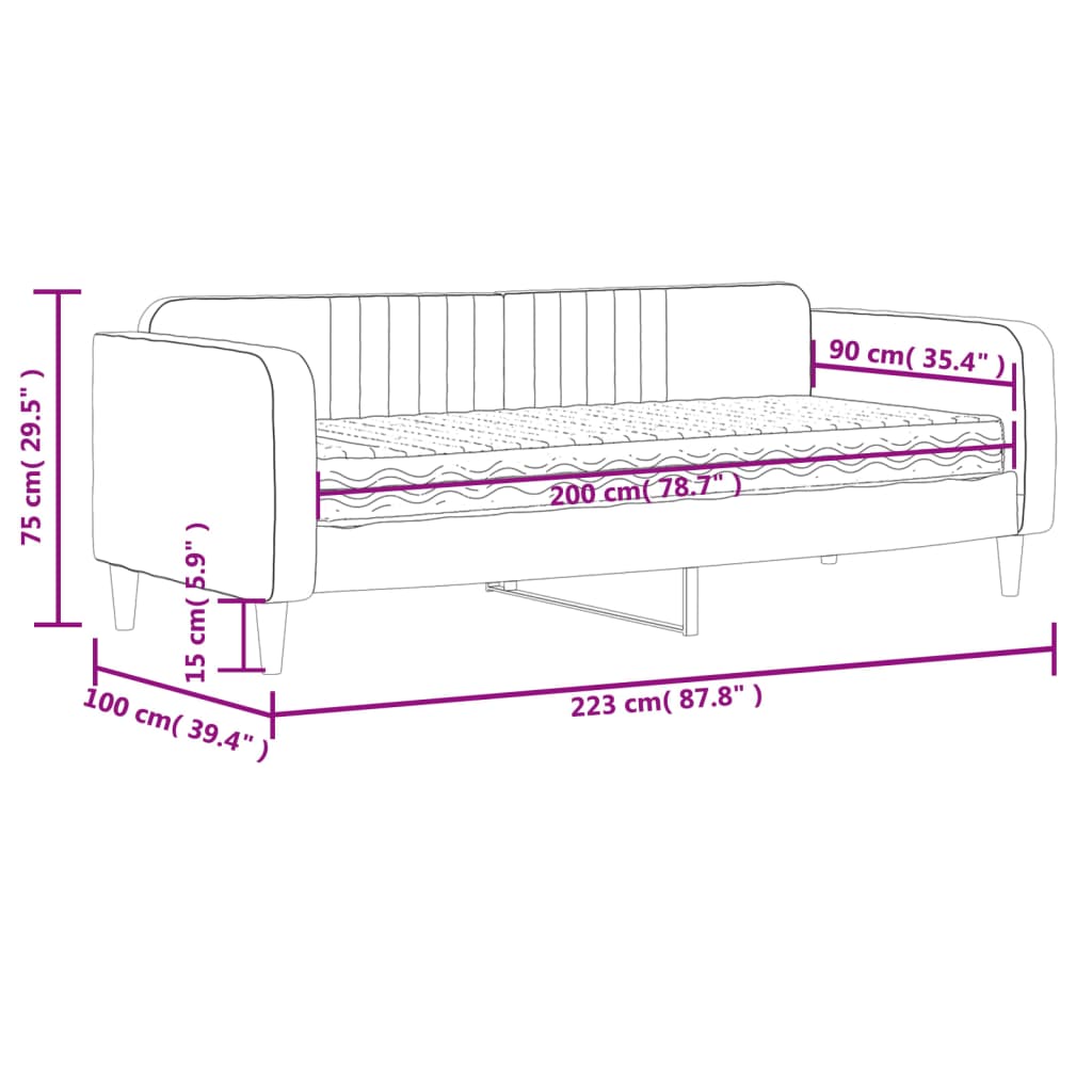 vidaXL Válenda s matrací světle šedá 90 x 200 cm samet