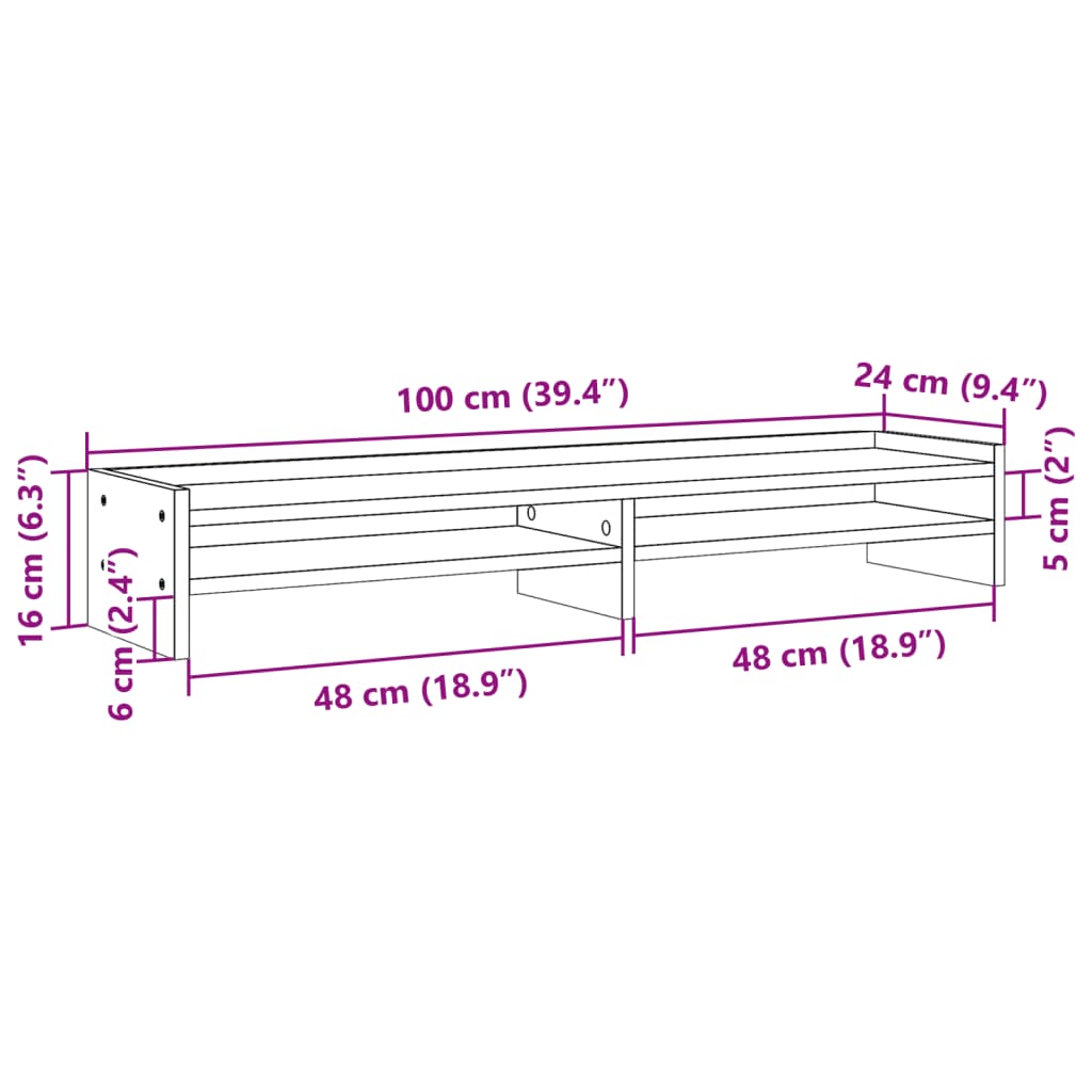 vidaXL Stojan na monitor hnědý dub 100 x 24 x 16 cm kompozitní dřevo